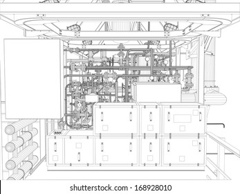 Industrial equipment. Wire-frame. Vector EPS10 format. Vector rendering of 3d