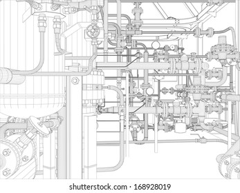 Industrial equipment. Wire-frame. Vector EPS10 format. Vector rendering of 3d