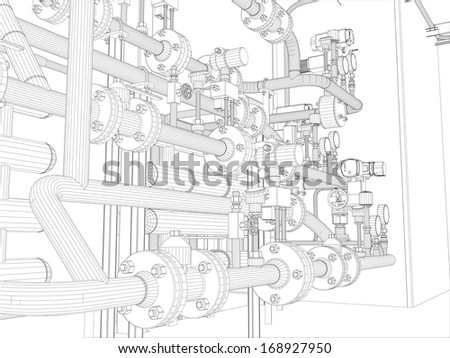 Industrial equipment. Wire-frame. Vector EPS10 format. Vector rendering of 3d
