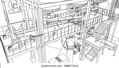 Industrial equipments perspective of 3d vector illustration design