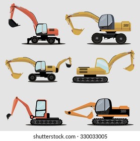 Industrial excavator vector image design set for your illustration, decoration, labels, stickers and other creative needs. 