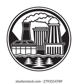 Industrial facility with smokestacks and trees industrial landscape factory pollution environmental impact