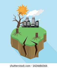 industrial factories with dead tree and sun icon cartoon vector illustration graphic design