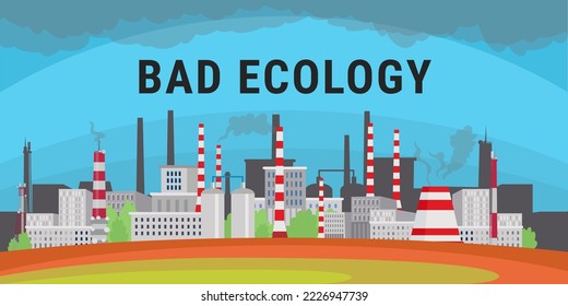 Industrial factories producing toxic waste cartoon illustration  Fog smoke from industrial buildings in blue sky isolated white background  Ecology  environment  nature  air pollution concept