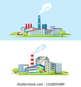 Industrial factory backgrounds. Manufacture building illustration in flat style.