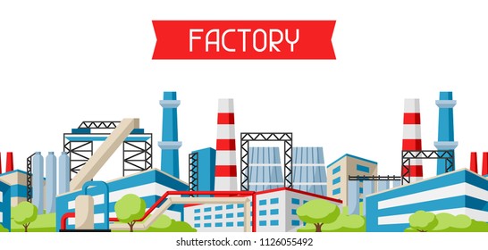 Industrial factory banner. Manufacture building illustration in flat style.