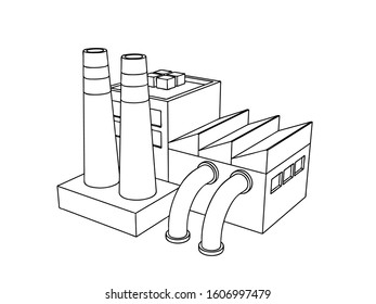 Industrial factory building. 3d Vector outline illustration.