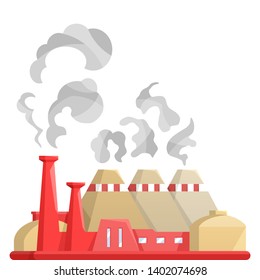 Industrial factory building. City landscape nuclear power plant. Industry concept manufactory chimney pipe. Vector