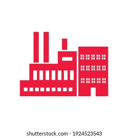 Industrial factory building flat icon in red color vector illustration