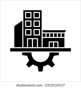 Industrial factory building line icon, vector illustration on white background