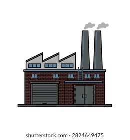 Industrial factory building with smokestacks vector set for manufacturing and production business design projects.