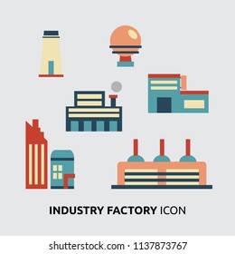 Industrial factory building vector icon set