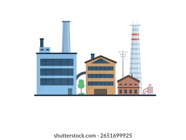 Vetor de construção de fábrica industrial isolado planta de fabricação refinaria química poluição de energia gasoduto de máquinas engenharia ambiental construção civil cidade equipamento de energia de paisagem indústria