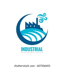 Industrial factory building - vector logo template illustration. Plant sign. Design element.