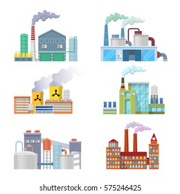 Industrial Factory Buildings Architectural Set. Vector illustration