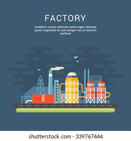 Industrial Factory Buildings. Flat Style Vector Conceptual Illustrations for Web Banners or Promotional Materials