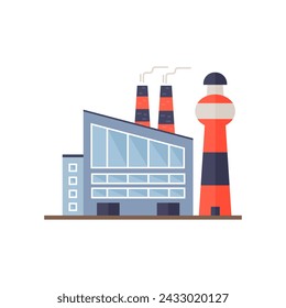 Industrial factory buildings, hangar construction and high smoke pipes vector illustration