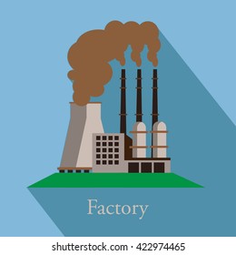 Industrial factory buildings icon.  Landscape. Vector flat illustration.