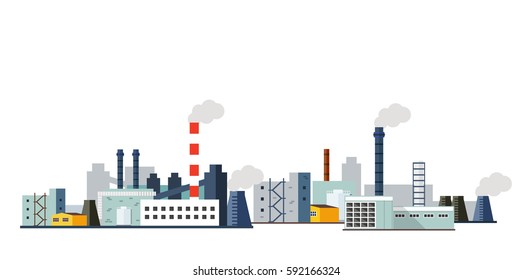 Industrial factory buildings icon. Factory Landscape. Vector flat illustration.