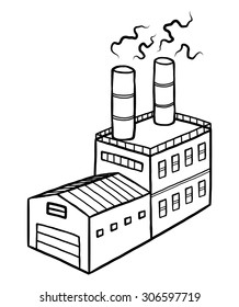 industrial factory / cartoon vector and illustration, black and white, hand drawn, sketch style, isolated on white background.