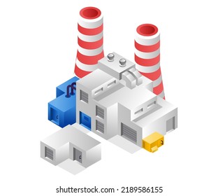 Industrial factory with Chimney in flat isometric illustration
