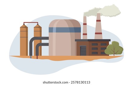 Industrial factory with chimneys and tanks illustration. Vector illustration