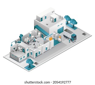 Industrial factory with computer room and cnc machine