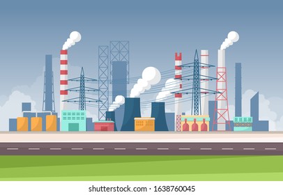 Industrial Factory Concept Manufacturing Building Facilities Area Landscape Flat Illustration