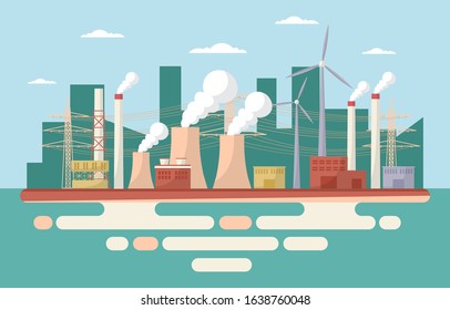 Industrial Factory Concept Manufacturing Building Facilities Area Landscape Flat Illustration
