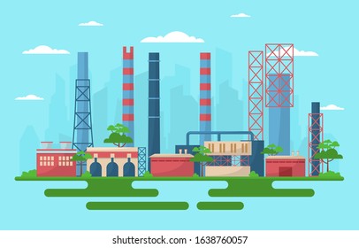 Industrial Factory Concept Manufacturing Building Facilities Area Landscape Flat Illustration