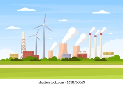 Industrial Factory Concept Manufacturing Building Facilities Area Landscape Flat Illustration
