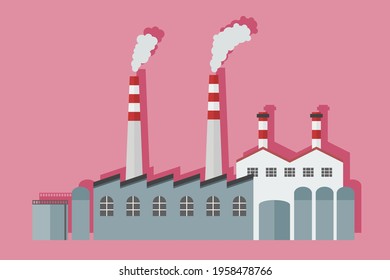 Industrial factory design - vector factory building. Simple factory vector illustration. Manufacturing industry.