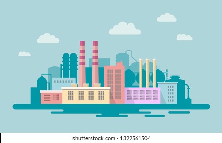 Industrial factory in a flat style. Illustration of manufacturing building.