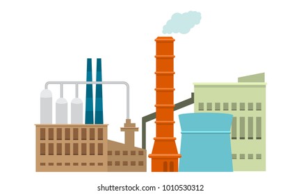 Industrial factory in flat style a vector an illustration. Detailed Plant or Factory Building with solid color design.