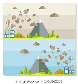 Industrial factory in flat style a vector an illustration.Plant or Factory Building.road tree window facade.Manufacturing factory building. industrial building concept.Eco style factory. City landscap