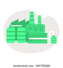 Industrial factory in flat style a vector an illustration. Factory, road, tree, window facade. Eco style factory ity landscape vector illustration