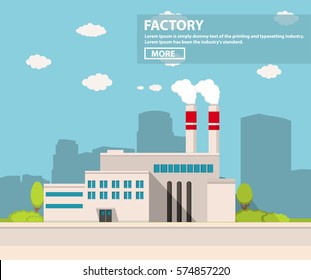 Industrial factory in flat style a vector an illustration.Plant or Factory Building.road tree window facade.Manufacturing factory building. industrial building concept.Eco style factory.City landscape - Shutterstock ID 574857220