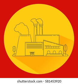 Industrial factory in flat style a vector an illustration.Plant or Factory Building.road tree window facade.Manufacturing factory building. industrial building concept.