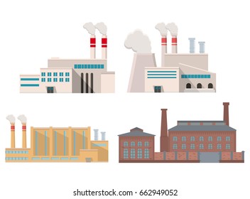 Industrial factory in flat style a vector an illustration.Plant or Factory Building.road tree window facade.Manufacturing factory building. industrial building concept.Eco style factory.City landscape - Shutterstock ID 662949052