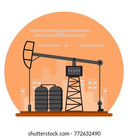 Industrial factory in a flat style.Vector and illustration of manufacturing building.Eco style concept.City landscape