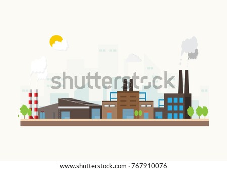 Industrial factory in a flat style.Vector and illustration of manufacturing building.Eco style concept.City landscape