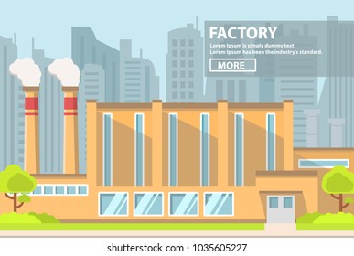 Industrial factory flat vector. Smoke pipes.industrial building concept.Eco style factory.City landscape.Plant building.