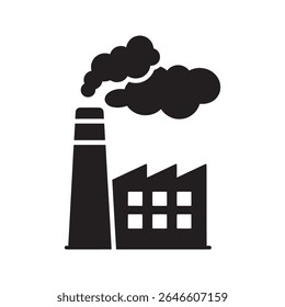 Ícone de fábrica industrial com smokestack que representa a produção de fábrica e a poluição do ar da indústria pesada e vetor de geração de energia ícone de glifo sólido