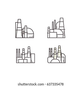 Industrial factory icon vector set. Line manufacturing logo concept