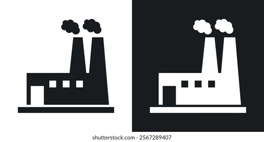 Industrial factory icons in solid black and white colors