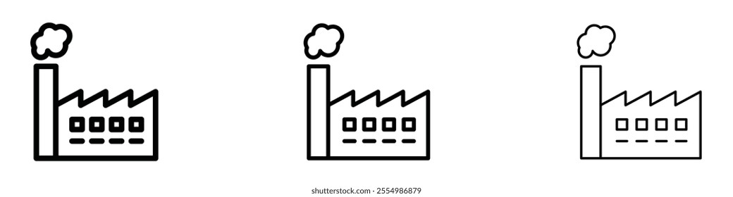 Industrial factory icons in tree different stroke sizes