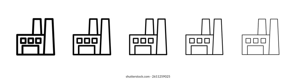 Industrial factory icons vector set in different stroke line style
