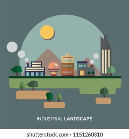 Industrial factory landscape with manufacturing buildings set