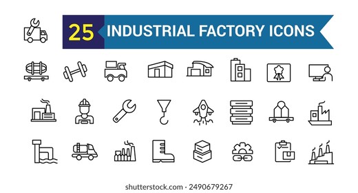 Industrial Factory line icon set. Outline icon collection. Editable vector stroke.