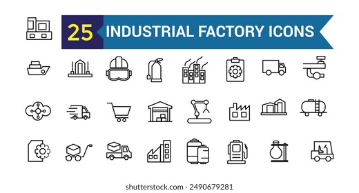 Industrial Factory line icon set. Outline icon collection. Editable vector stroke.